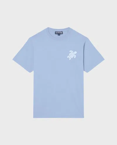 Vilebrequin Men Organic Cotton T-shirt Big Turtle Embroidery In Blue