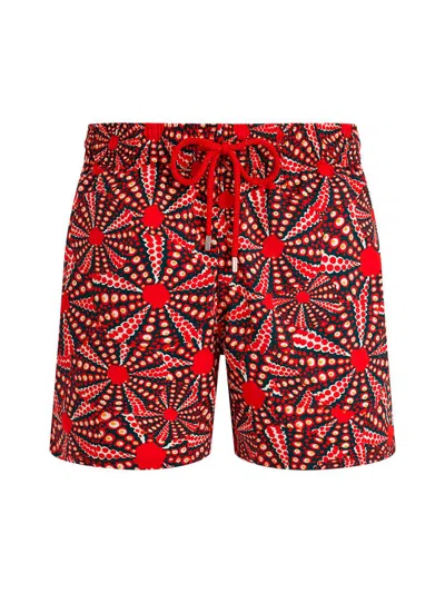 Vilebrequin Moorise Straight-leg Mid-length Printed Swim Shorts In Red