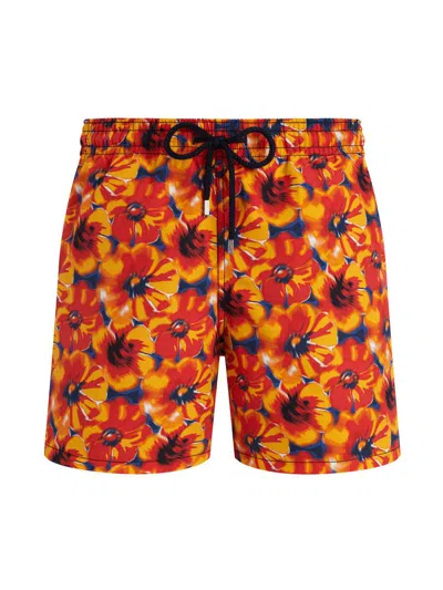 Vilebrequin Drawstring Floral-print Swim Shorts In Orange