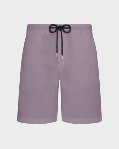 Vilebrequin Men Satin Cotton Elastic Waist Bermuda Shorts Solid Ouragan In Purple