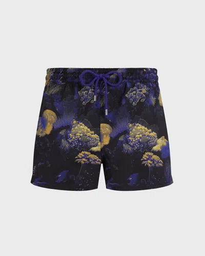 Vilebrequin Men Short Stretch Swim Shorts Coral Reef In Black