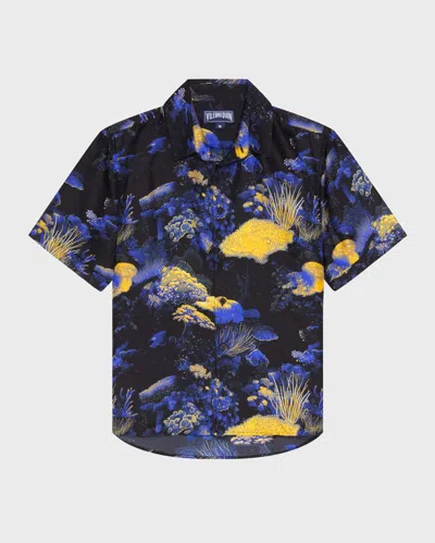 Vilebrequin Men Silk Bowling Shirt Coral Reef In Blue