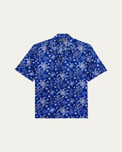 Vilebrequin Men's Silk X-ray Turtles Bowling Shirt In Animal Print