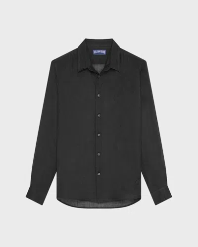Vilebrequin Men Solid Ramie Shirt In Black