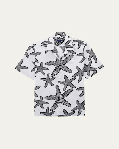 Vilebrequin Charli Camp-collar Printed Linen Shirt In White