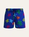 Vilebrequin Tortues Multicolor Elasticized Men`s Swim Shorts In Blue