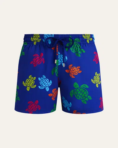 Vilebrequin Men Stretch Multicolor Turtle Swim Trunks In Blue