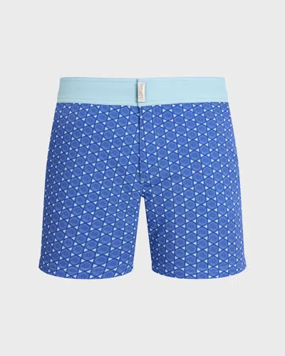Vilebrequin Men Stretch Short Flat Belt Swim Shorts Graphic Urchin In Blue