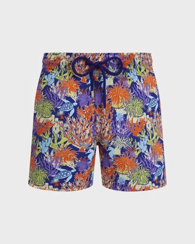 Vilebrequin Men Stretch Short Swim Shorts Aquatic Life In Blue