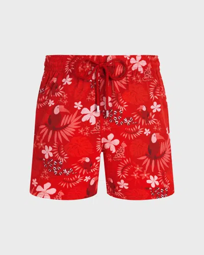 Vilebrequin Kurze Papel De Embrulho Stretch-badeshorts Für Herren In Rot