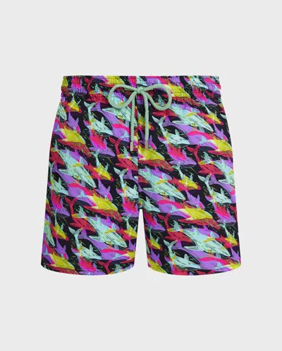 Vilebrequin Men Stretch Short Swim Shorts Whales Offset In Multi