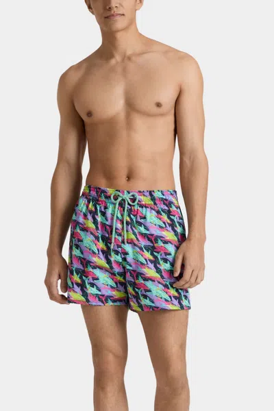 Vilebrequin Men Stretch Short Swim Shorts Whales Offset Navy