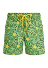 Vilebrequin Men Stretch Swim Short Outsinades Green/yellow In Green