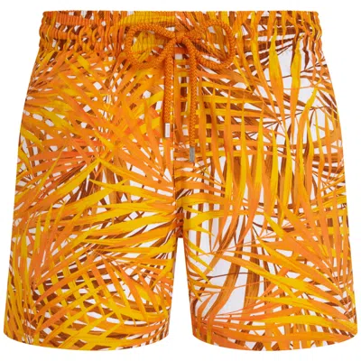 Vilebrequin Men Stretch Swim Short Palm Leaves In Orange