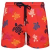 Vilebrequin Men Stretch Swim Shorts Ronde Des Tortues Multicolores Poppy Red In Red