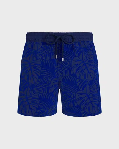 Vilebrequin Beflockte Monstrera Badeshorts Für Herren In Blau