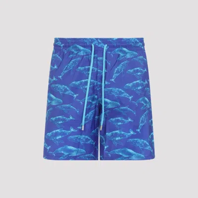 Vilebrequin Men Long Ultra-light And Packable Swim Shorts Sparkling Whales In Blue