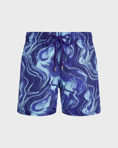 Vilebrequin Drawstring Patterned Swim Shorts In Blue