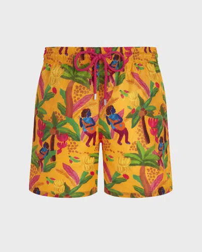 Vilebrequin Tropicalia Monogram Turtles Jacquard Badeshorts Für Herren In Orange