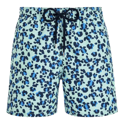 Vilebrequin Men Swim Shorts Turtles Leopard In Blue