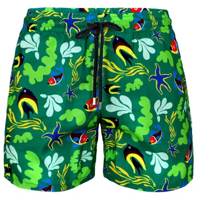 Vilebrequin Men Swim Shorts Ultra-light And Packable Naive Fish In Green