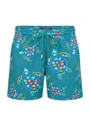 Vilebrequin Men Swim Shorts Vendome Turtle Fanfare Green In Blue