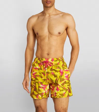 Vilebrequin Men Swim Trunks Birds Rose Shocking In Yellow