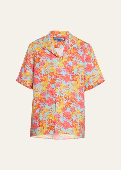 Vilebrequin Men's Tahiti Flower-print Camp Shirt In Santorin B