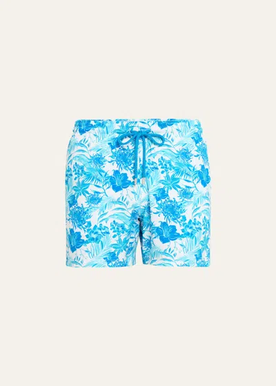 Vilebrequin Men's Tahiti Flower-print Swim Shorts In White
