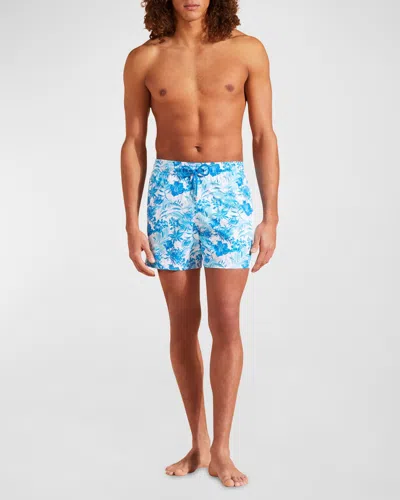 Vilebrequin Moorea Tahiti Flowers Stretch Swim Trunks In White