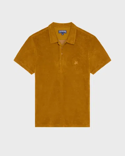 Vilebrequin Men Terry Polo Shirt Solid Mud In Orange