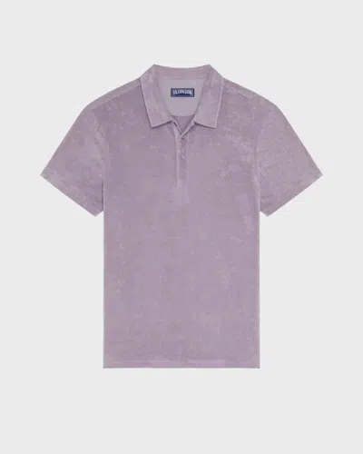 Vilebrequin Men Terry Polo Shirt Solid Ouragan In Purple