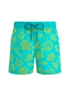 Vilebrequin Men Ultra-light And Packable Flocked Swim Shorts Tropical Turtle In Green