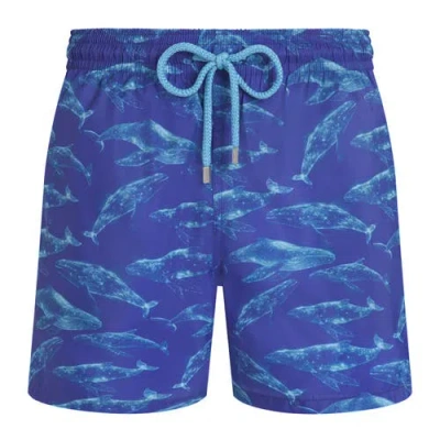 Vilebrequin Men Long Ultra-light And Packable Swim Shorts Sparkling Whales In Blue