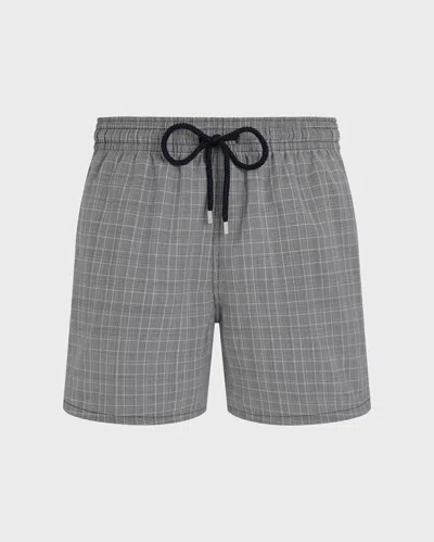 Vilebrequin Men Ultrafine Wool Swim Shorts Prince Of Wales Check In Gray