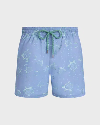 Vilebrequin Men Ultra-light And Packable Swim Shorts Bubbles Turtles 3d In Blue