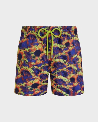 Vilebrequin Men Ultra-light And Packable Swim Shorts Sunflowers In Blue
