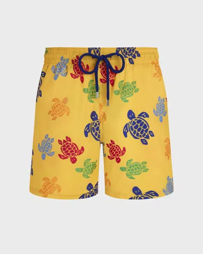 Vilebrequin Ultraleichte Und Verstaubare Tortues Multicolores Badeshorts Für Herren In Gelb