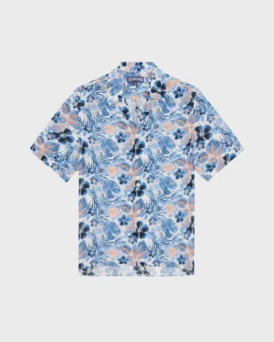 Vilebrequin Men Viscose Bowling Shirt Island Flowers In Blue