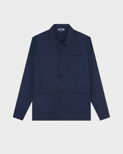 Vilebrequin Men Wool Overshirt Micro Carreaux In Blue