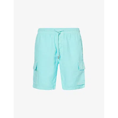 Vilebrequin Mens Baie Drawstring-waist Straight Leg Regular-fit Linen Shorts Lagon Xxl In Lagon