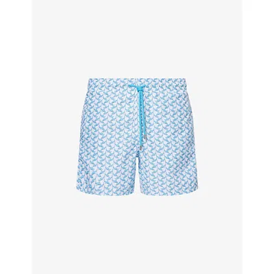 Vilebrequin Mens Blanc Moorea Graphic-print Swim Shorts Xxl In Blue