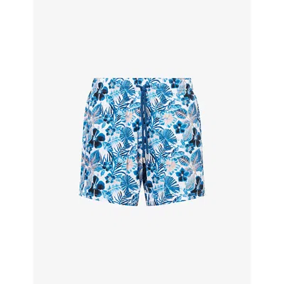 Vilebrequin Mens Blanc Moorise Palm-print Swim Shorts In White