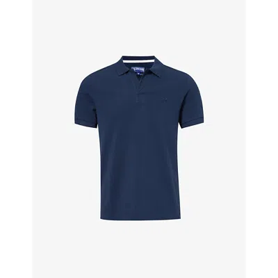 Vilebrequin Logo Print Cotton Pique Polo T-shirt In Marine Blue