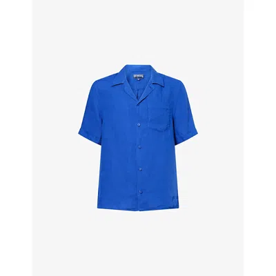 Vilebrequin Mens Charli Brand-embroidered Linen Shirt Marrakech Xxxl In Blue