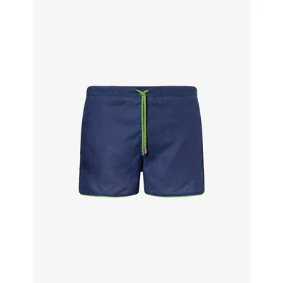 Vilebrequin Mens Maurice Drawstring-waist Linen Swim Shorts Bleu Marine Xl In Blue