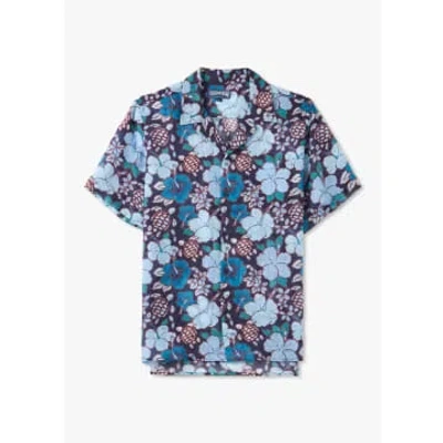Vilebrequin Mens Tropical Turtles Print Bowling Shirt In Midnight Blue