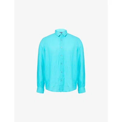 VILEBREQUIN MENS VERT DISCO CAROUBIS PATCH-POCKET REGULAR-FIT LINEN SHIRT