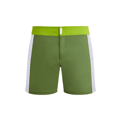 Vilebrequin Flat-waistband Side-striped Swim Trunks In Green