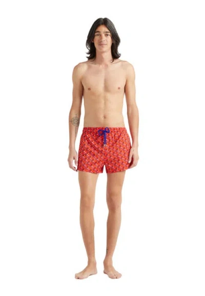 Vilebrequin Micro Ronde Des Tortues Rainbow Stretch Swim Shorts In Coquelicot